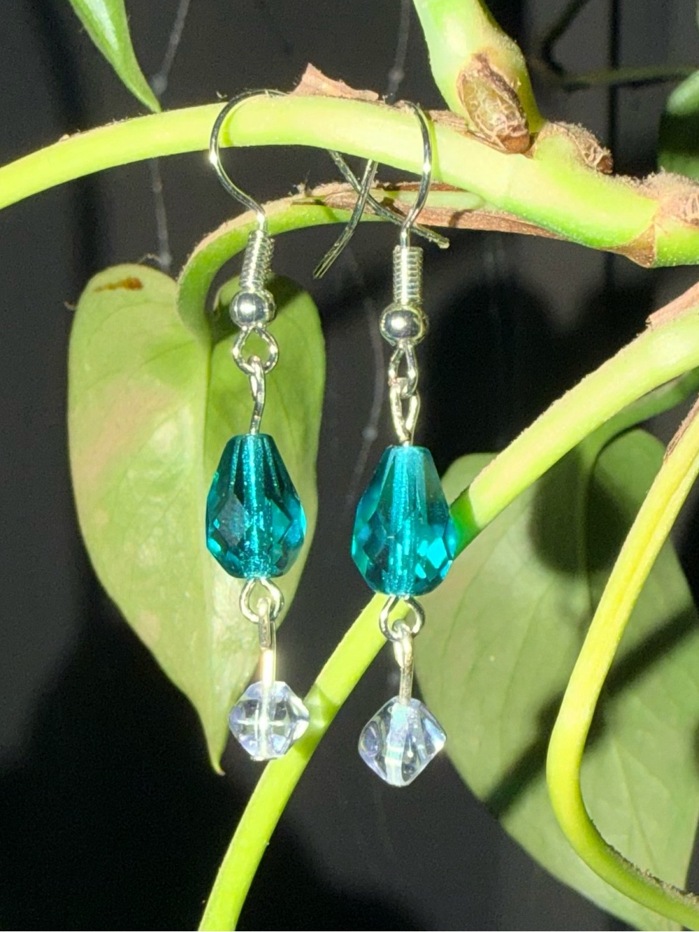 Handmade Teal Crystal Drop Earrings